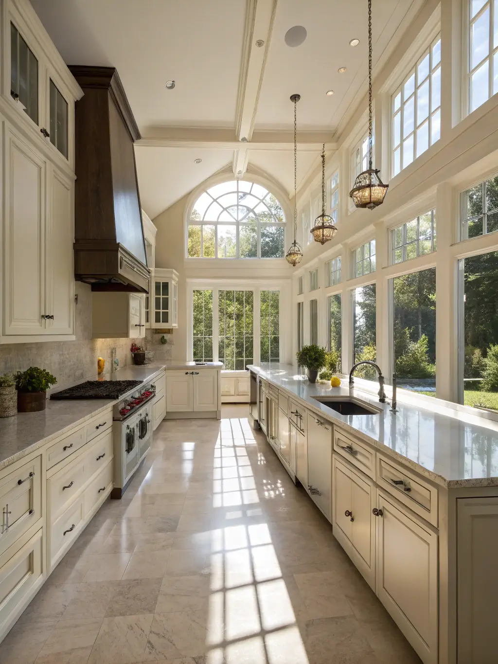 A screenshot from a virtual tour of a modern kitchen, showing interactive elements and high-definition details. This image represents LuxeVision's virtual tour services, allowing potential buyers to explore properties remotely.