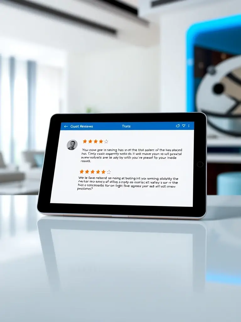 A collection of positive guest reviews displayed alongside professional photos of the property, highlighting the connection between visual appeal and guest satisfaction.