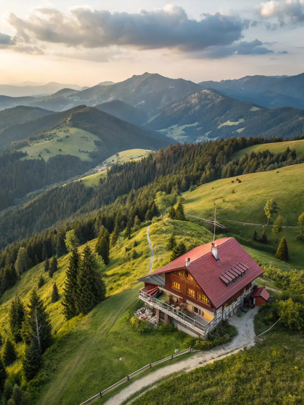 A drone shot of a unique Airbnb property with stunning outdoor views, captured by Sotex Media to showcase the property's location and amenities.